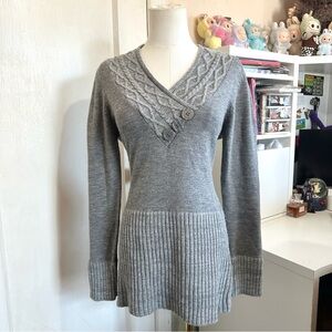 Y2K dots light grey cottagecore form fitting sweater mini dress with buttons